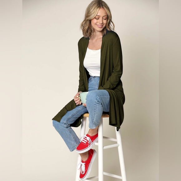 Women's Solid Long Sleeve Open Front Long Cardigan - Picture 4 of 6